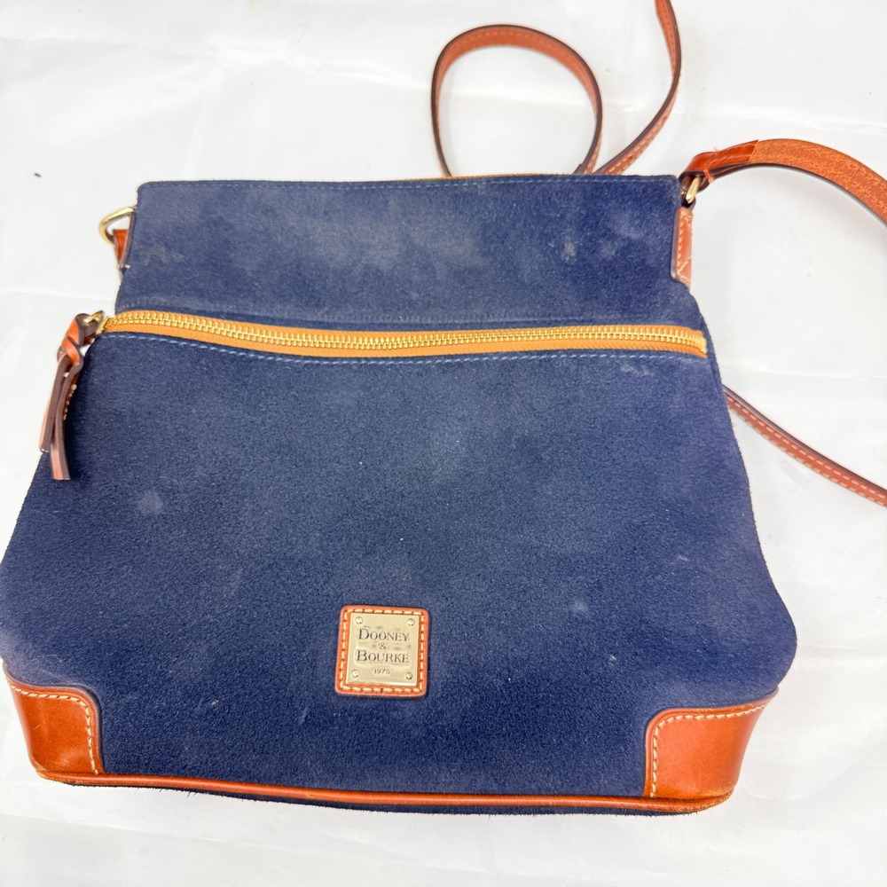 Dooney & Bourke Handbag Bundle Navy Suede Burgundy Leather Monogram Canvas 3pc - Picture 7 of 16